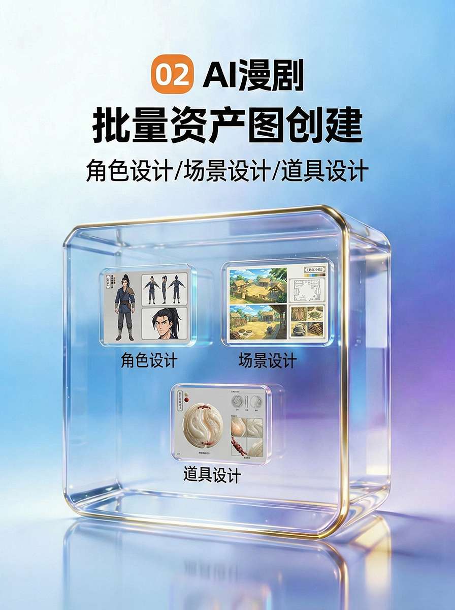 02 AI漫剧 批量资产创建:角色设计丶场景设计图丶道具设计(最高支持一次性10张)
